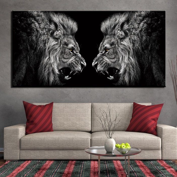 Tableau deux têtes de lion noir et blanc Tableau Lion Tableau Animaux taille: XXS|XS|S|M|L|XL|XXL