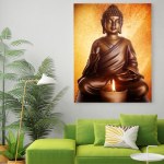 Tableau Bouddha assis devant une bougie