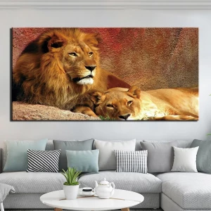 Tableau couple de lions