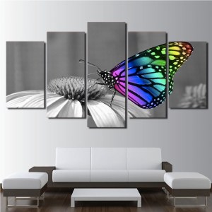 Tableau papillon multicolor sur fond noir et blanc