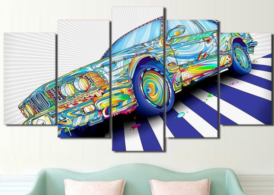Tableau voiture vintage peinture multicolore