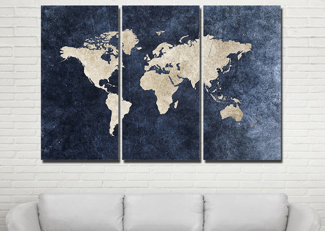 Carte du monde bleu denim