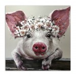 Tableau cochon couronne de fleurs