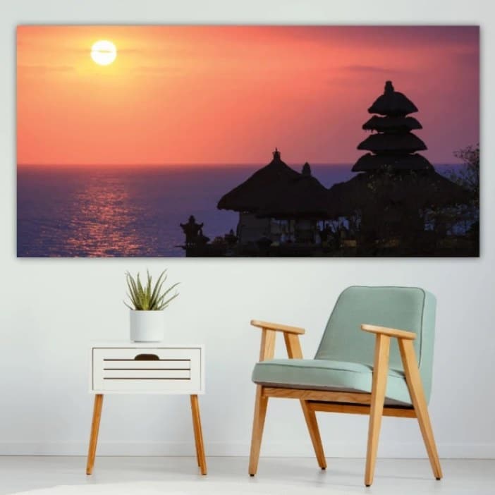 Cuadro Paisaje y puesta de sol - Pintura sobre lienzo