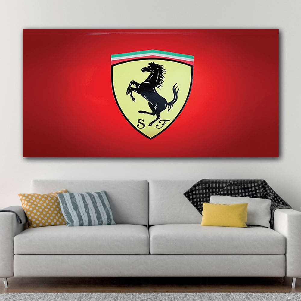 Tableau Logo Ferrari sur fond rouge