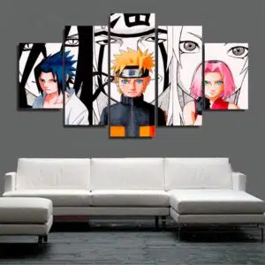 Naruto - 5 paneles, impresión sobre lienzo, Naruto Uzumarki Haruno Sakura Uchiha Sasuke, póster de personajes, decoración de pared para el hogar