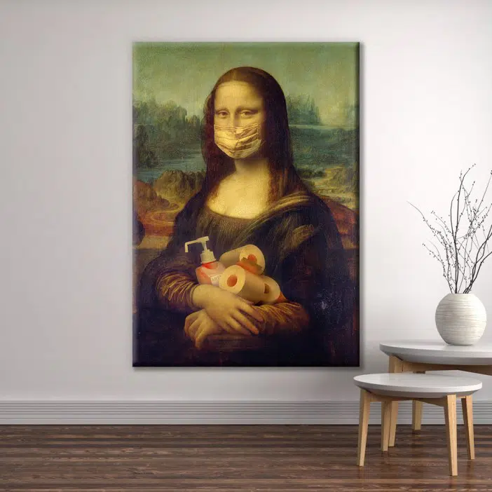 Cuadro Mona Lisa con máscara Coronavirus