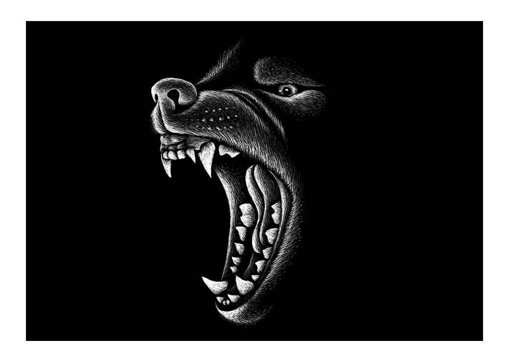 Tableau Loup dessin noir et blanc Tableau Loup Tableau Animaux format: Horizontal