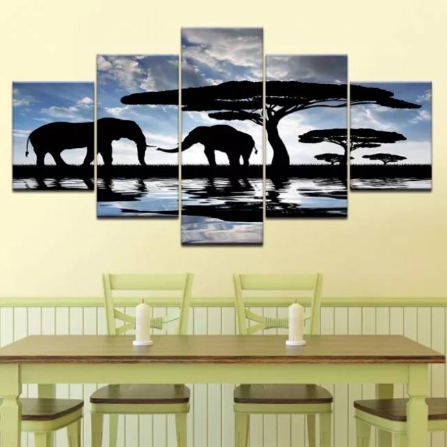 Cuadro Elefantes a la sombra de un árbol
