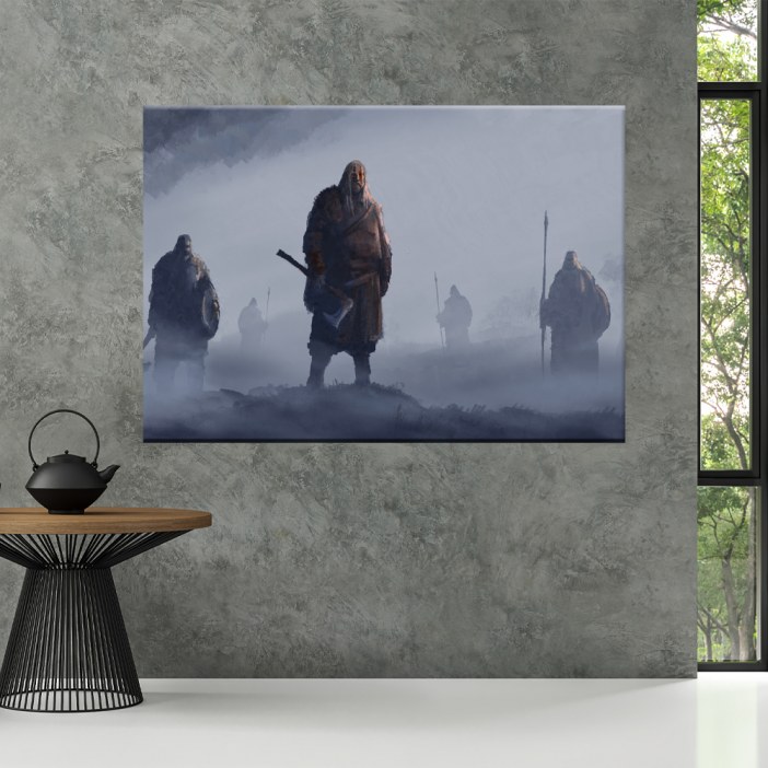 Cuadro Vikingos de pie en la niebla