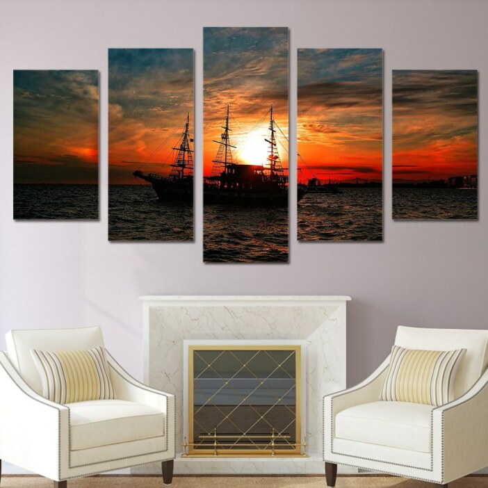 Tableau voilier et coucher de soleil