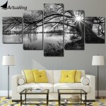 Tableau arbre au bord de l&rsquo;eau noir et blanc