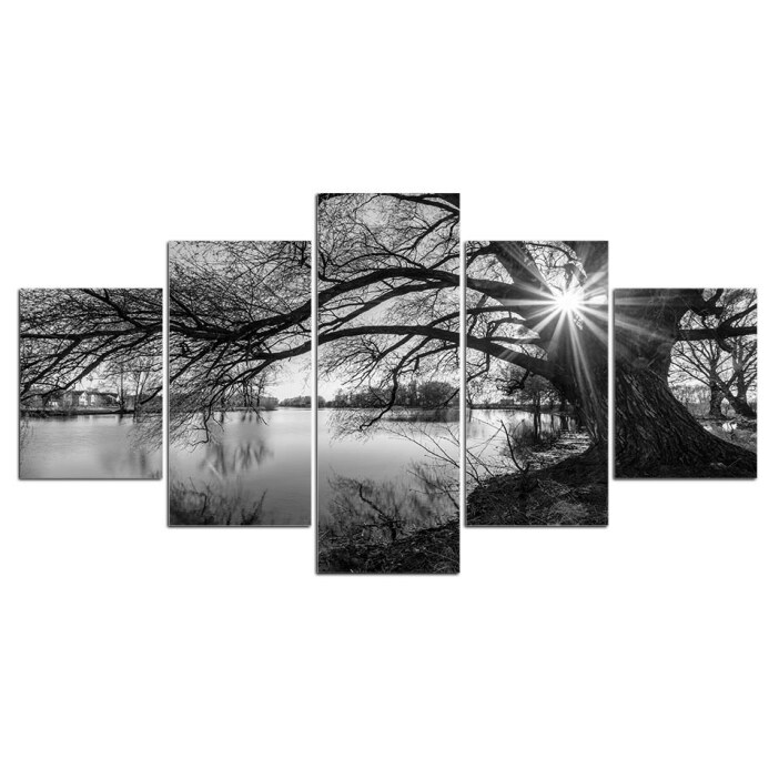 Tableau arbre au bord de l&rsquo;eau noir et blanc