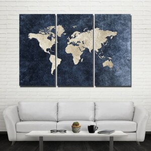 Carte du monde bleu denim