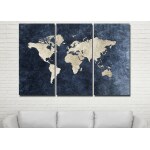 Carte du monde bleu denim