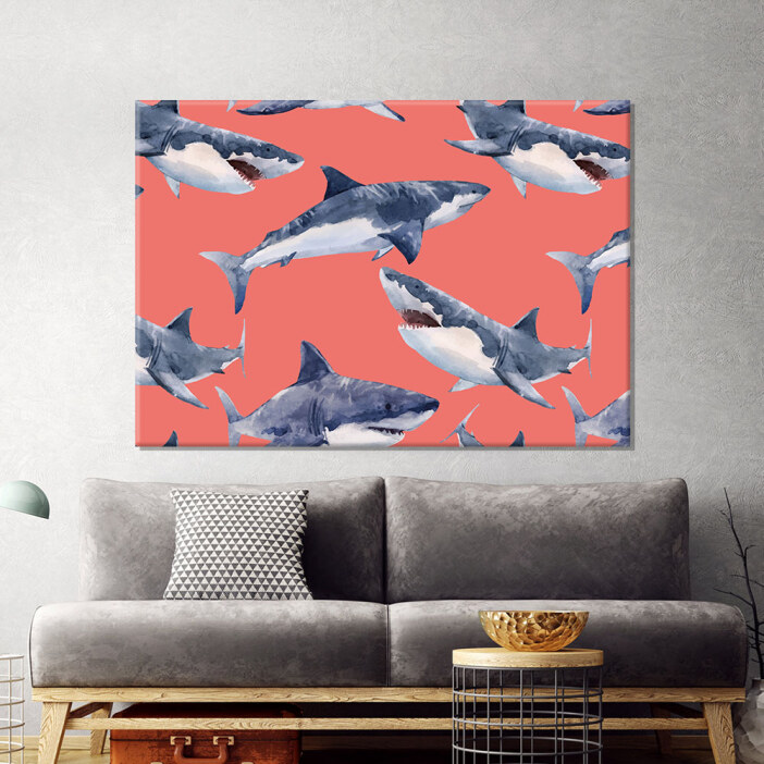 Tableau Requins aquarelle Tableau Requin Tableau Animaux format: Horizontal