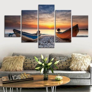 Tableau 2 barques sur la plage