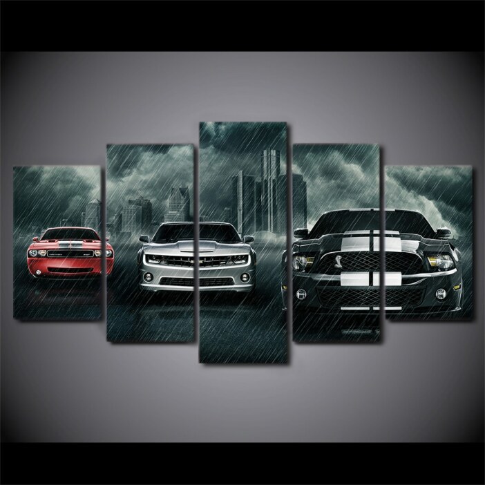 Tableau 3 voitures sous la pluie
