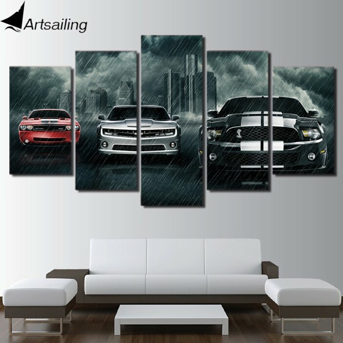 Tableau 3 voitures sous la pluie