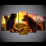 Tableau Amérindien et loup