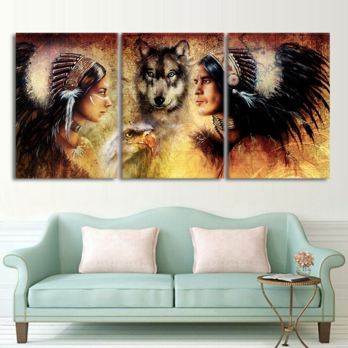 Tableau Amérindiens et animaux totem