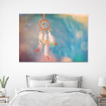 Tableau Attrape rêves petit diamant rouge. Bonne qualité, original, accrochée sur un mur au dessus d'un lit dans un maison