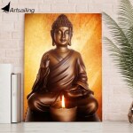 Tableau Bouddha assis devant une bougie