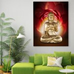 Tableau Bouddha et fleur de lotus rouge