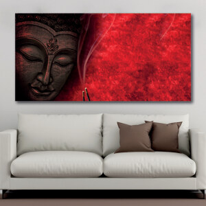 Tableau Bouddha rouge avec un encens Tableau Abstrait Tableau Bouddha Tableau Oriental Tableau Zen