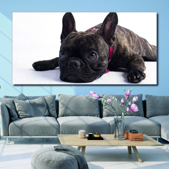Tableau Bouledog allongé sur le sol Tableau Animaux Tableau Chien