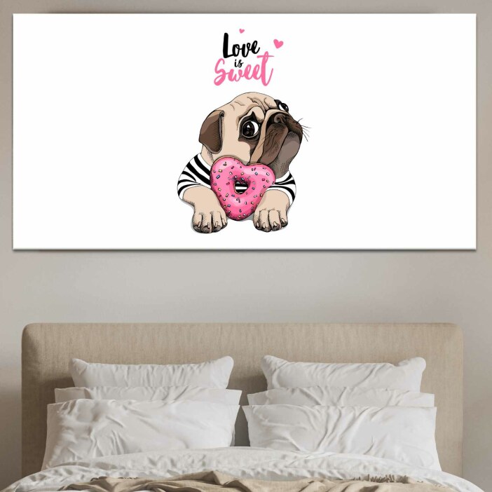 Tableau Bouledogue avec Donut en forme de cœur Tableau Animaux Tableau Chien