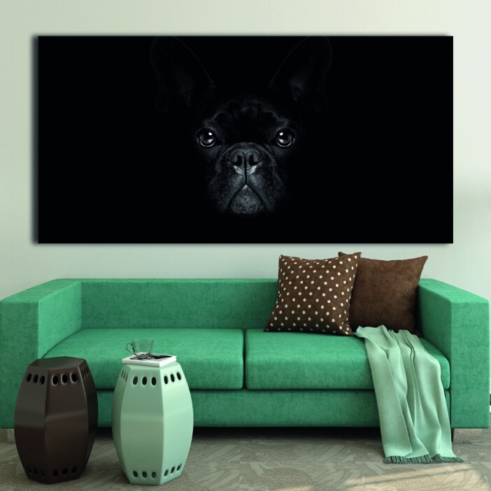 Tableau Bouledogue français dans le noir Tableau Animaux Tableau Chien