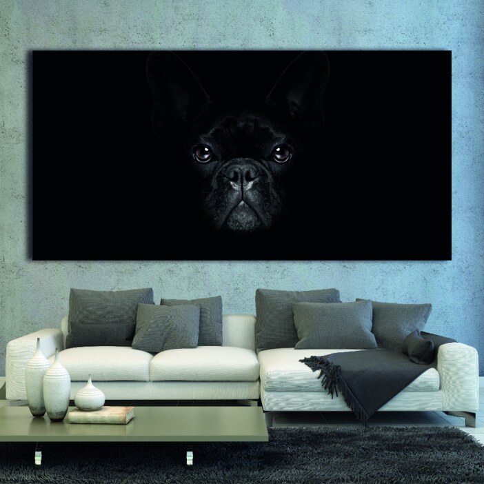 Tableau Bouledogue français dans le noir Tableau Animaux Tableau Chien