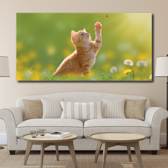 Tableau Chat chassant les papillons Tableau Animaux Tableau Chat