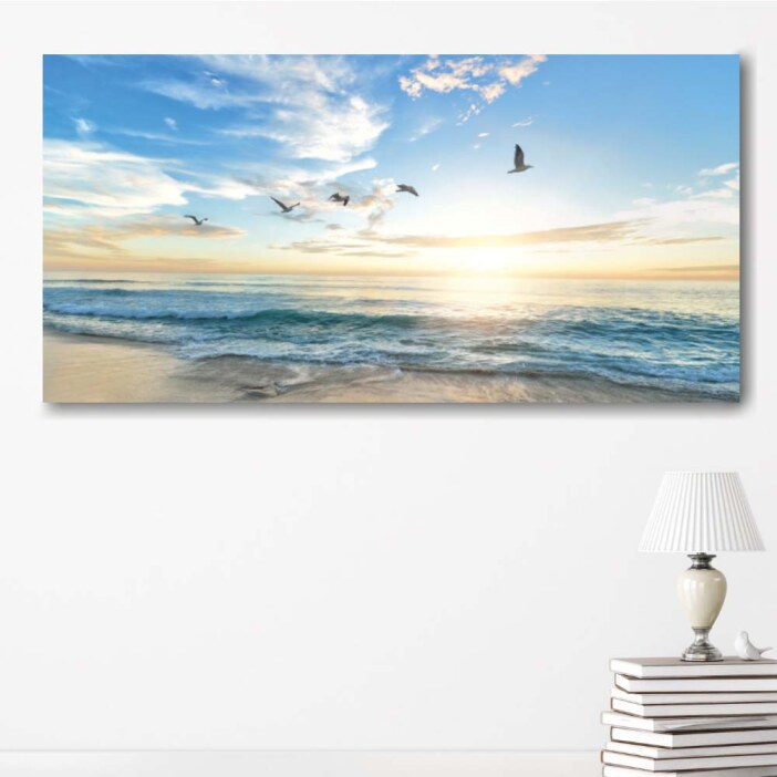 Tableau Les mouettes et la mer au soleil levant Tableau Mer Tableau Nature taille: XXS