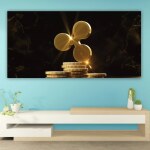 Tableau Monnaie digitale Ripple. Bonne qualité, original, accrochée sur un mur au dessus d'une table dans un salon