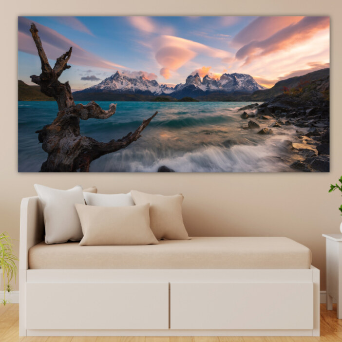 Tableau Montagne entourée par la rivière Tableau Montagne Tableau Nature