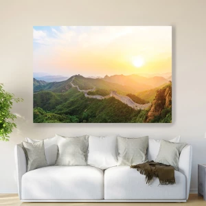 Tableau Muraille de Chine.Bonne qualité, original, accrochée sur un mur au dessus d'un canapé dans un salon
