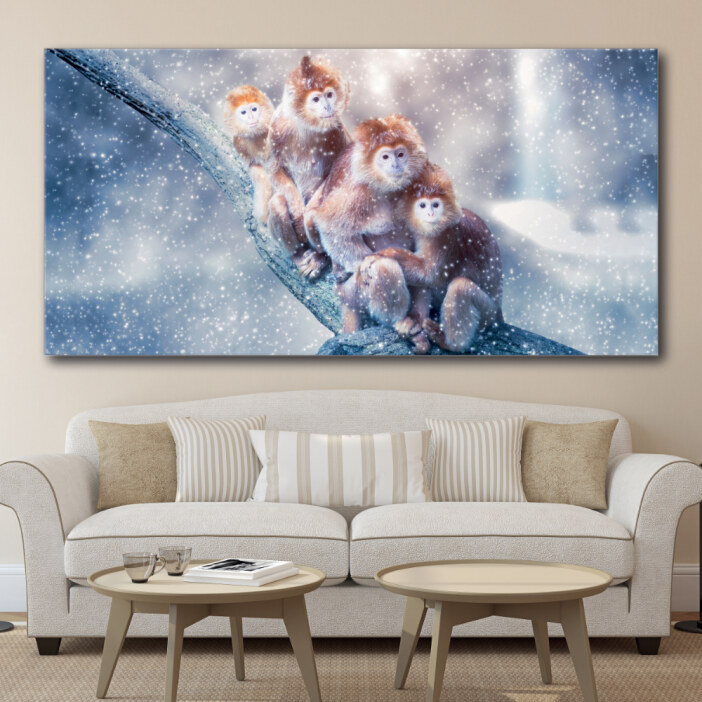 Tableau Singes dans la neige Tableau Singe