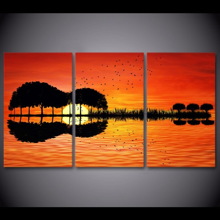Tableau arbre et coucher du soleil