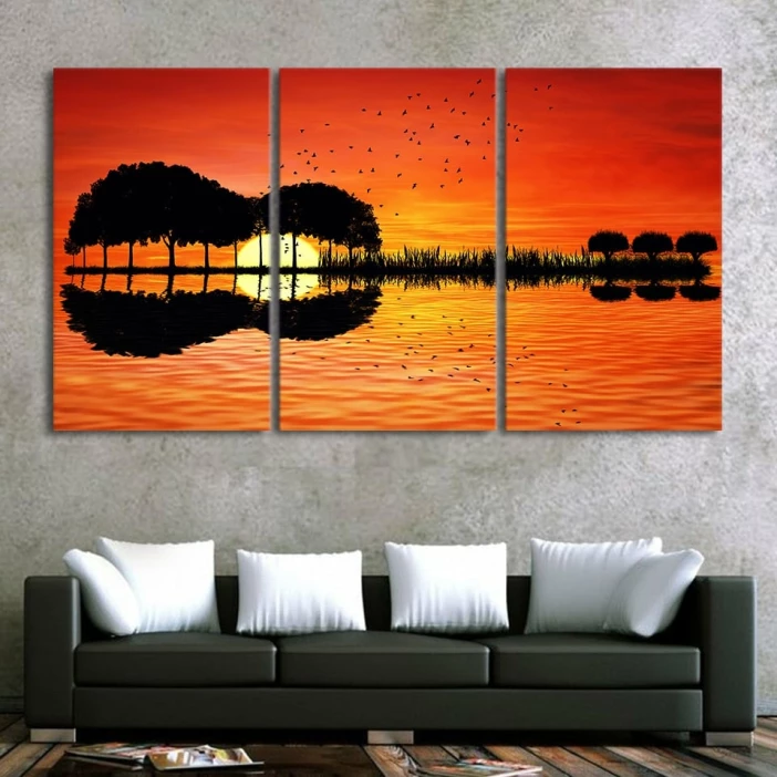 Tableau arbre et coucher du soleil