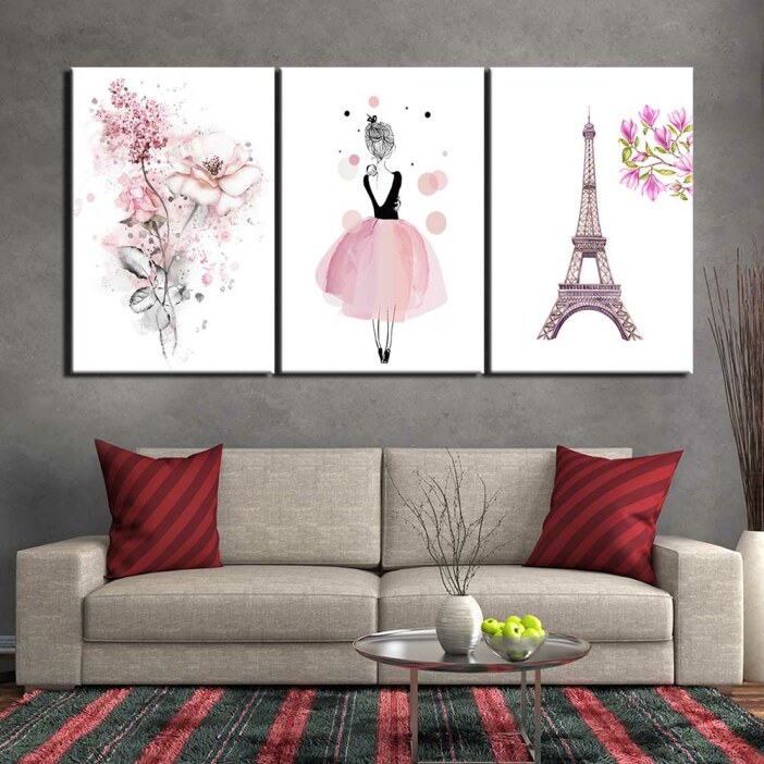 Tableau ballerine rose et tour eiffel