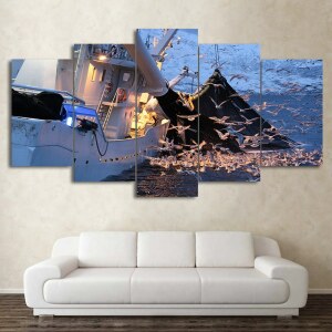 Tableau bateau et mouettes