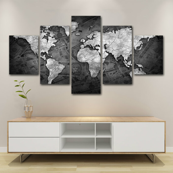 Tableau carte du monde argent argenté