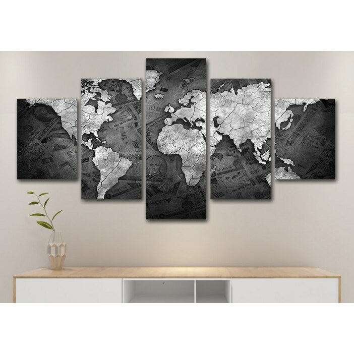 Tableau carte du monde argent argenté