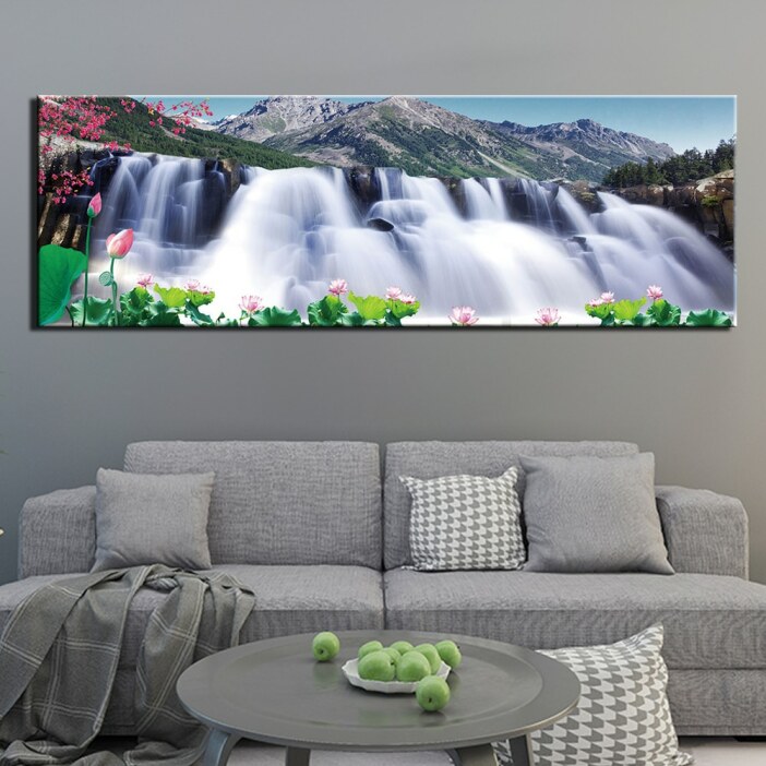 Tableau cascade et montagne