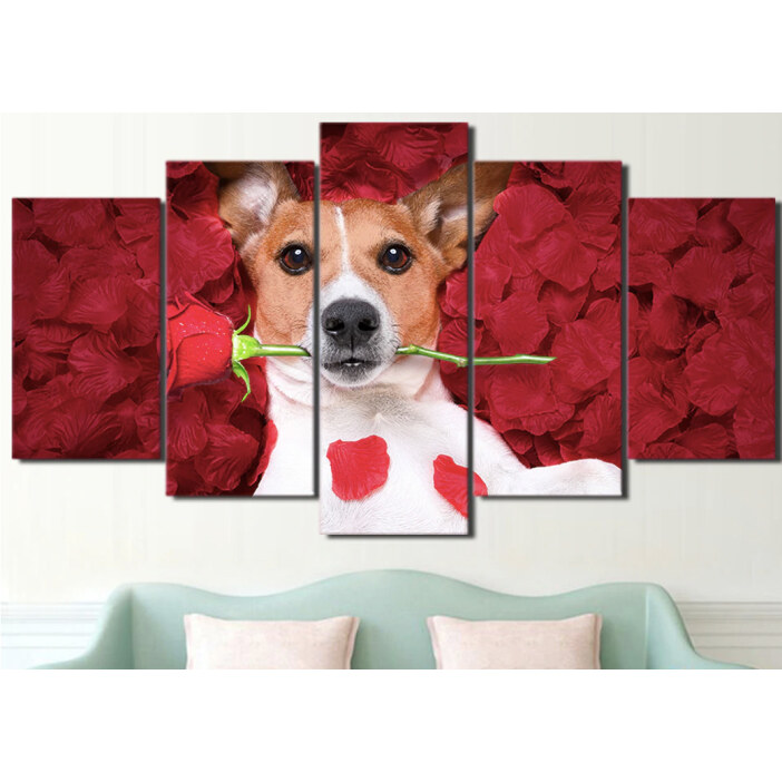 Tableau chien tenant une rose Tableau Chien Tableau Animaux
