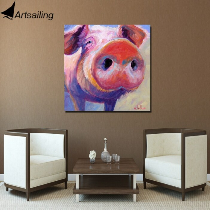 Tableau cochon rose peinture