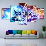 Tableau combat Vegeta vs Goku. Bonne qualité, original, accrochée sur un mur au dessus d'un canapé dans un salon