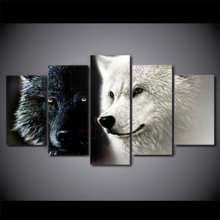Tableau-couple-de-loups-noir-et-blanc-7 Tableau couple de loups noir et blanc Tableau Loup Tableau Animaux format: Horizontal